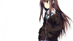 anime girls school uniform shibuya rin Anime brunette green eyes