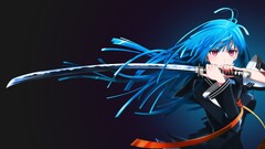 anime girls sword Katana weapon Simple Background blue hair