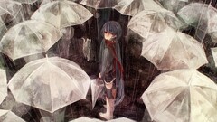 anime girls umbrella rain scarf vocaloid hatsune miku cats Anime