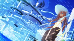 Anime hat sun dress suitcase blonde blue eyes vocaloid