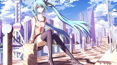 Anime hatsune miku vocaloid anime girls Shanghai legs aqua hair