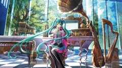Anime hatsune miku vocaloid Music piano blue hair cyan hair
