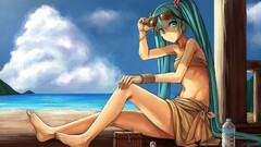 Anime hatsune miku vocaloid twintails anime girls legs sky
