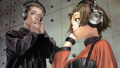 Anime headphones smoking original characters low-angle