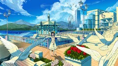 Anime landscape cityscape Birds anime girls