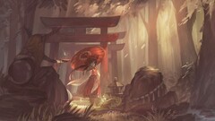 Anime miko touhou hakurei reimu torii fantasy art anime girls