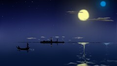 Anime night artwork boat sky