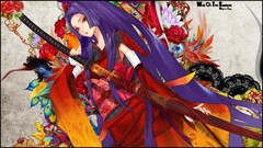 Anime purple hair traditional clothing redjuice colorful snyp