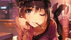 Anime Rail Wars anime girls Iida Nana pocky Manga brown eyes hat