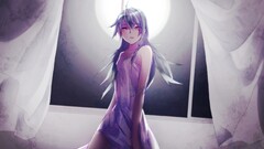 Anime red eyes anime girls vocaloid Megpoid Gumi dress window