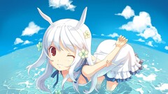 Anime red eyes white hair water DJ Max