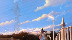 Anime sky anime girls power lines outdoors