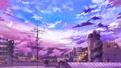 Anime sky cityscape clouds