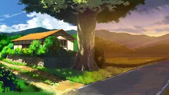 Anime summer spring fall winter outdoors train vehicle