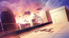 Anime sunlight building rooftops skyscraper soft shading