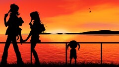 Anime sunset silhouette holding hands anime girls sky sunlight