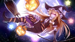 Anime touhou Halloween kirisame marisa blonde pumpkin witch moon