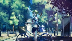 Anime vocaloid Megpoid Gumi school uniform bicycle anime girls
