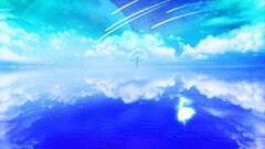 Anime water planet sky clouds reflection Stars