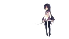 Anime white background black hair long hair stockings