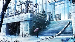 Anime winter snow umbrella outdoors Trees