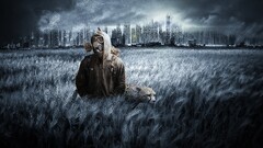 apocalyptic artwork skyline gas masks field