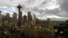 apocalyptic City building ruin Seattle digital art cityscape