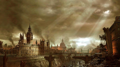 apocalyptic City building ruin sun rays London