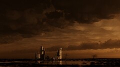 apocalyptic futuristic artwork sky clouds ruin