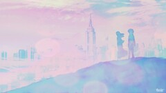 artwork 5 centimeters per second Anime cityscape pink