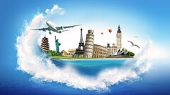 artwork airplane Statue of Liberty water digital art Aircraft