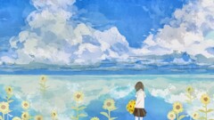 artwork anime girls Anime Sunflowers sky reflection clouds