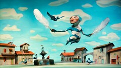 artwork Birds feathers Men Animals clouds blue