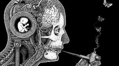 artwork brain People skull face monochrome surreal Science