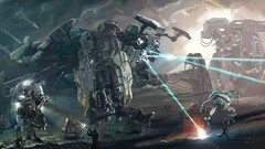 artwork concept art mech robot War science fiction Lasers cyan