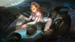 artwork cyberpunk Women vehicle futuristic cyan