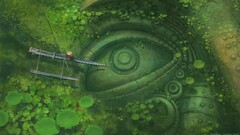 artwork digital art fantasy art eyes leaves nature water boat