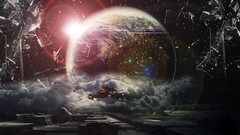 artwork digital art spaceship futuristic broken glass