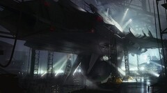 artwork digital art spaceship futuristic science fiction depot