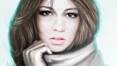 artwork drawing Women portrait brunette face