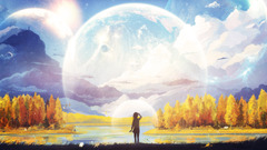 artwork fantasy art Anime Mountains moon forest nature planet
