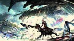 artwork fantasy art Anime warrior dragon futuristic sword