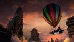 artwork fantasy art apocalyptic hot air balloons City low-angle