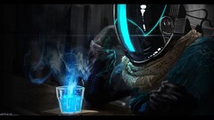 artwork fantasy art concept art bounty hunter cyborg bar drink