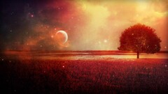 artwork fantasy art concept art field red moon