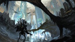 artwork fantasy art concept art mech robot City futuristic Anime