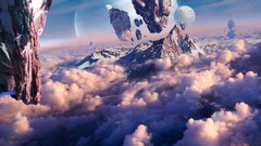 artwork fantasy art concept art Mountains floating planet Space