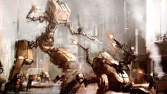 artwork fantasy art concept art robot mech War City futuristic