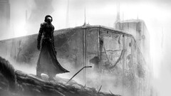artwork fantasy art concept art warrior monochrome alone soldier