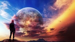 artwork fantasy art concept art Women planet sky colorful cgi